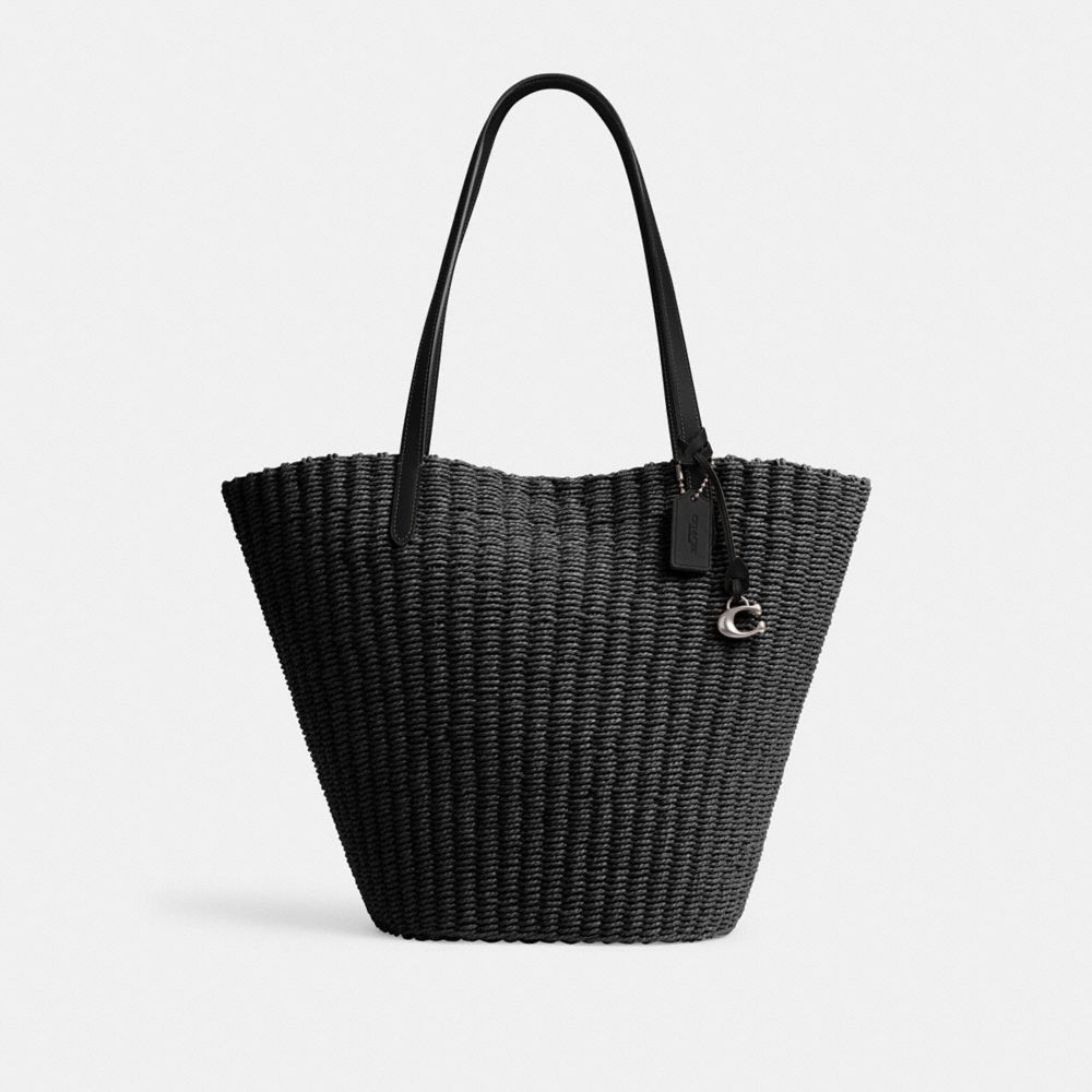 Women Coach Straw Tote Bag Black | CA_CH40051