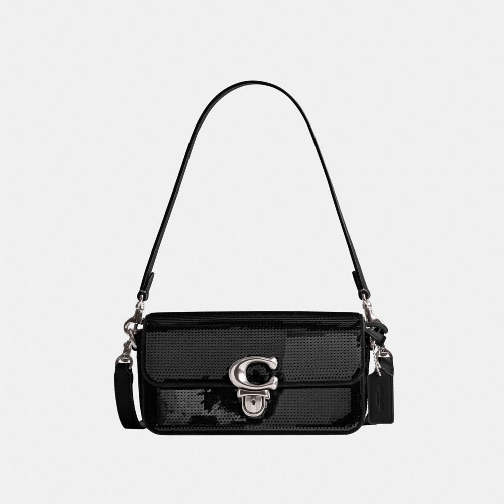 Women Coach Studiouette With Sequins Calf Leather Crossbody Bags Black | CA_CH49077