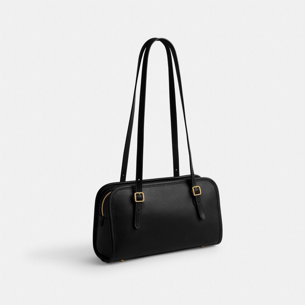 Women Coach Swing Zip Brass Shoulder Bags Black | CA_CH12198