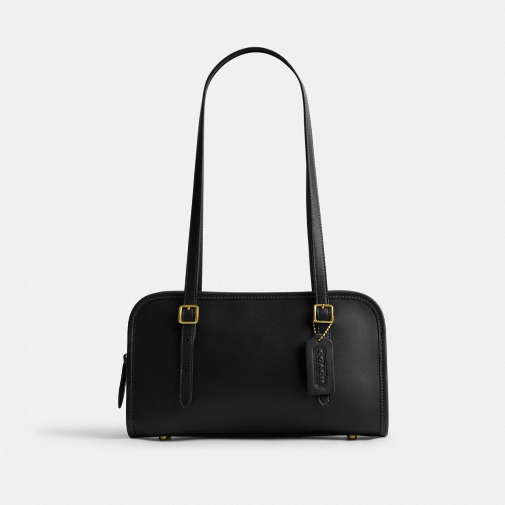 Women Coach Swing Zip Brass Shoulder Bags Black | CA_CH12198