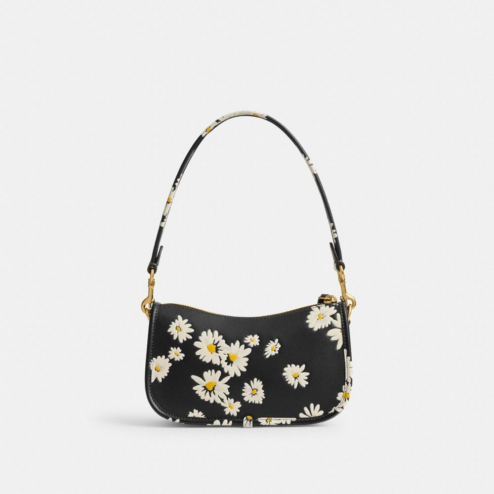 Women Coach Swinger 20 With Floral Print Brass Shoulder Bags Black Multicolor | CA_CH52130