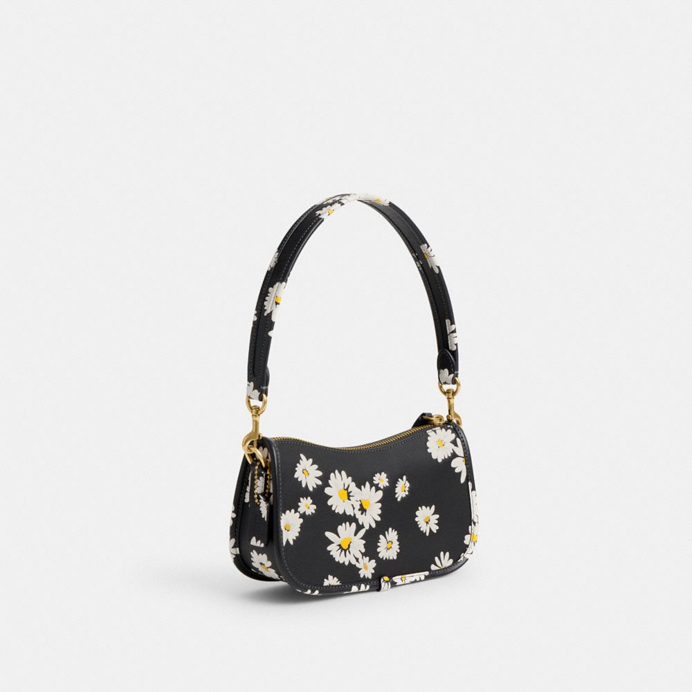 Women Coach Swinger 20 With Floral Print Brass Shoulder Bags Black Multicolor | CA_CH52130