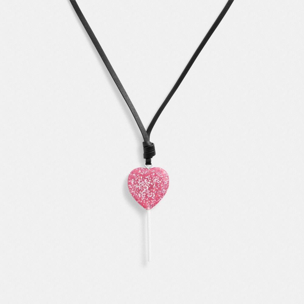 Women Coach The Lil Nas X Drop Heart Lollipop Necklace Silver / Pink | CA_CH76186