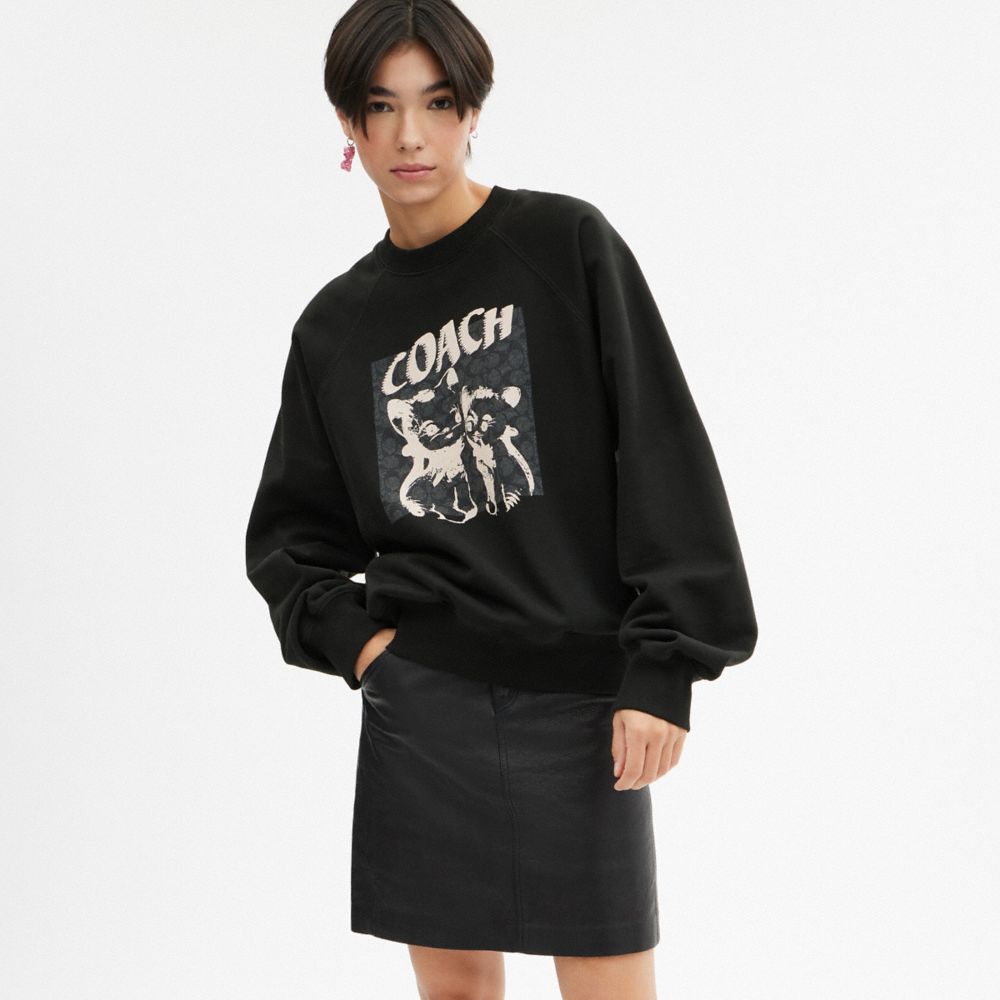 Women Coach The Lil Nas X Drop Signature Cats Crewneck Sweatshirts Black | CA_CH13453