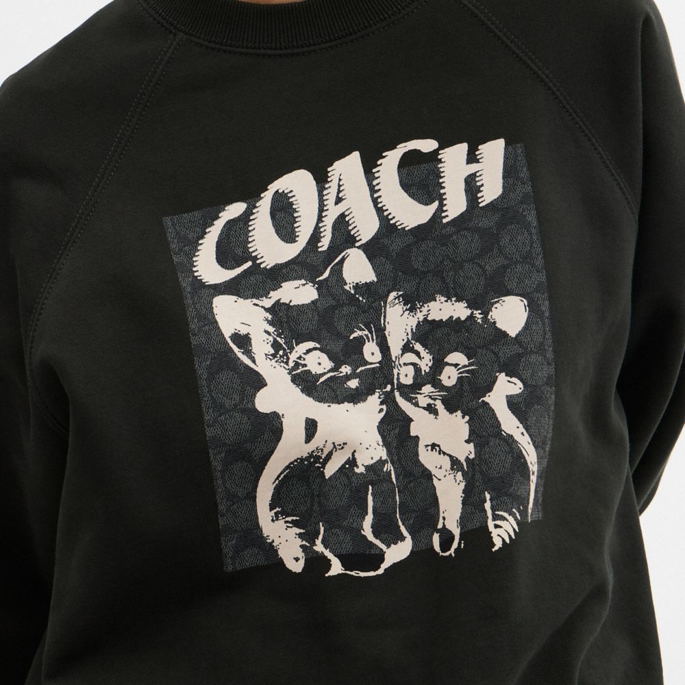 Women Coach The Lil Nas X Drop Signature Cats Crewneck Sweatshirts Black | CA_CH13453