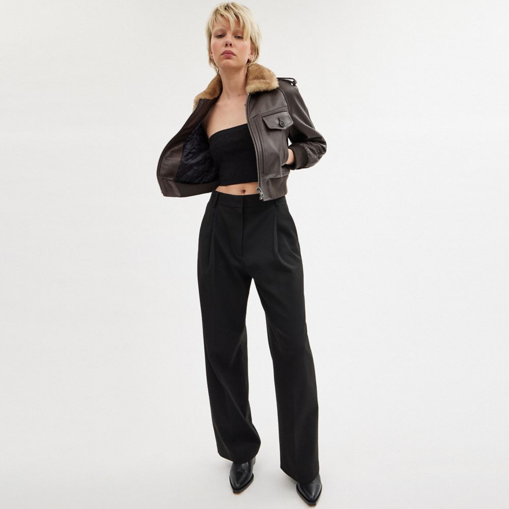 Women Coach Wide Leg Trousers Black | CA_CH78354