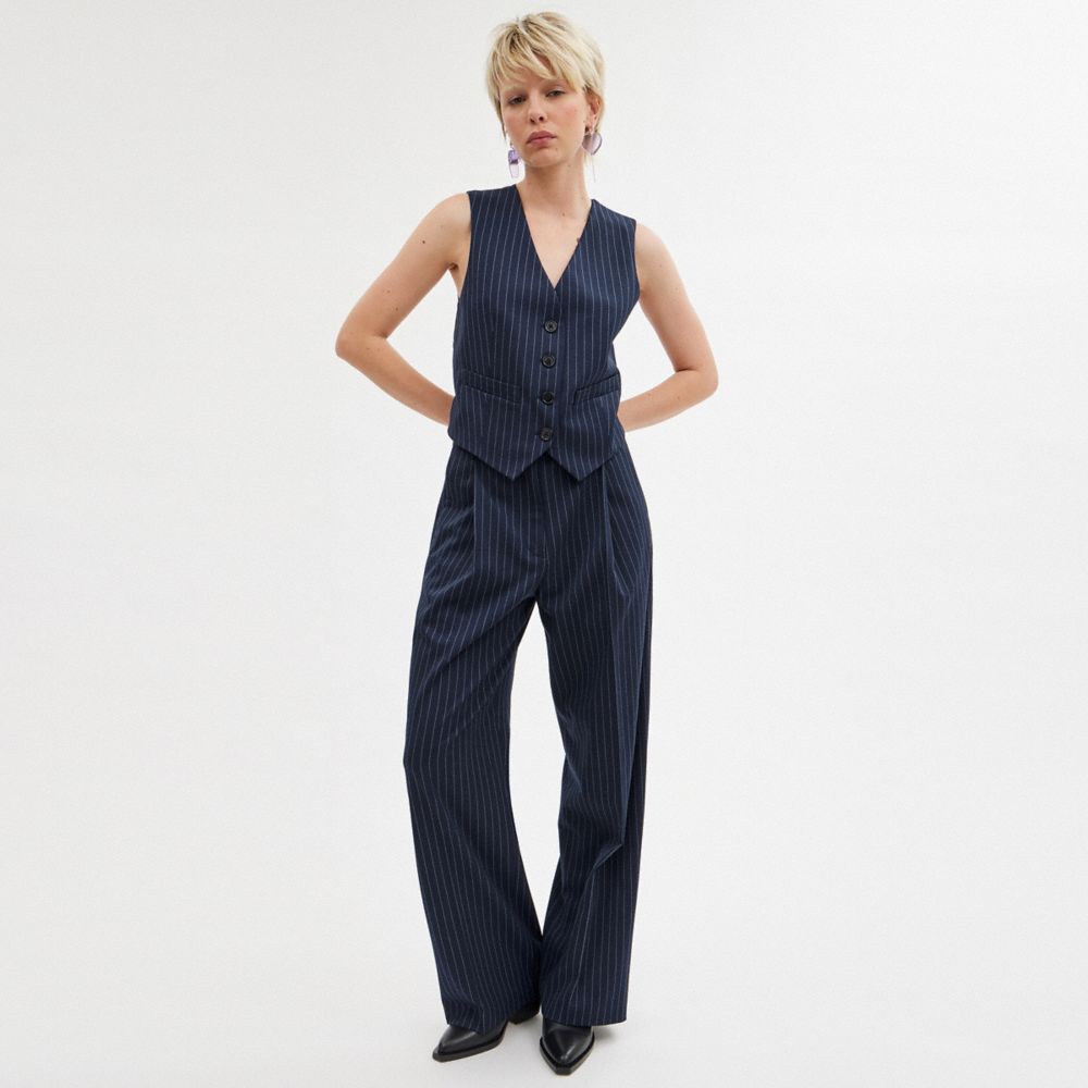 Women Coach Wide Leg Trousers Navy | CA_CH51778