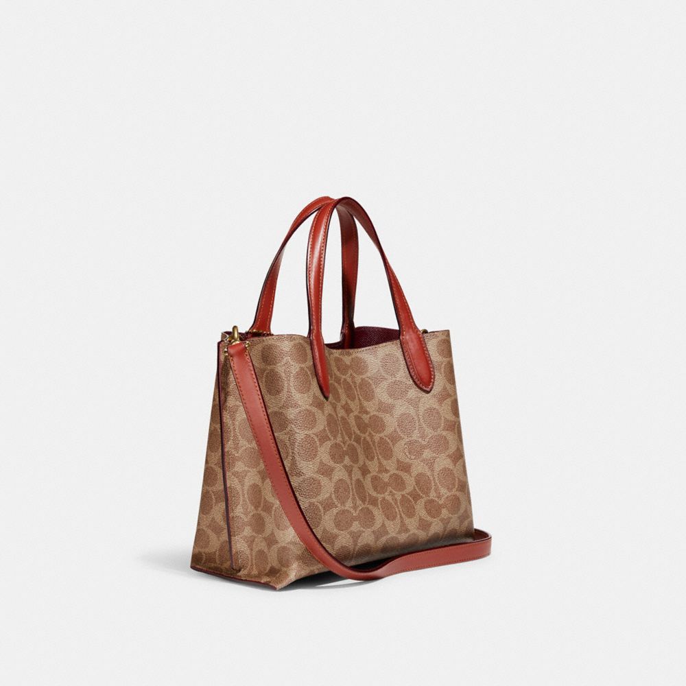 Women Coach Willow 24 In Signature Tote Bag Brown / Red | CA_CH14153