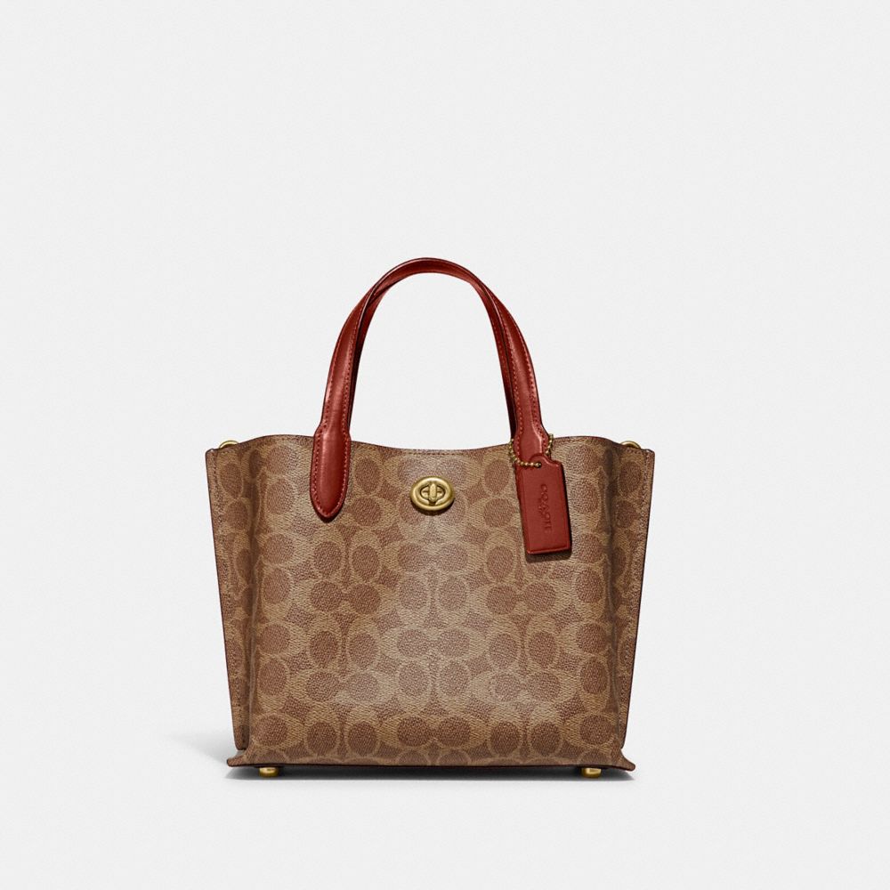 Women Coach Willow 24 In Signature Tote Bag Brown / Red | CA_CH14153