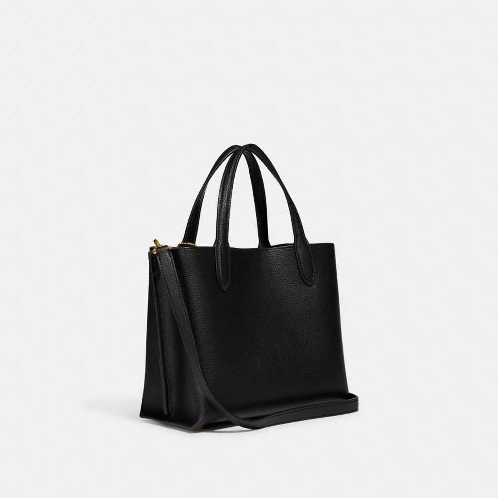 Women Coach Willow 24 Polished Pebble Leather Tote Bag Black | CA_CH72329