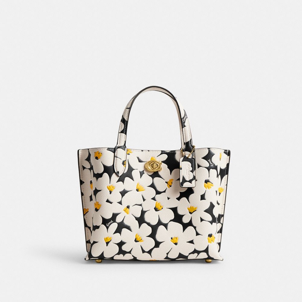 Women Coach Willow 24 With Floral Print Brass Tote Bag Multicolor | CA_CH42161