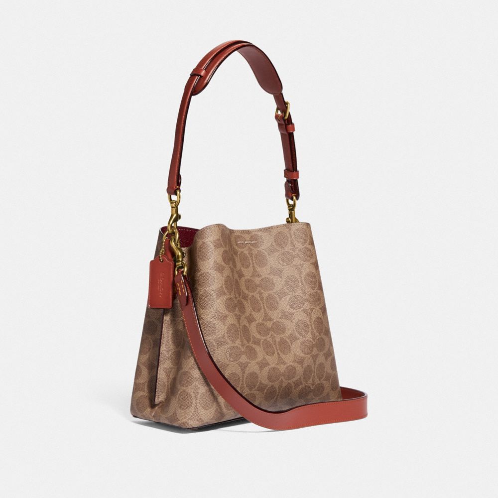 Women Coach Willow Bucket In Signature Shoulder Bags Brown / Red | CA_CH39792