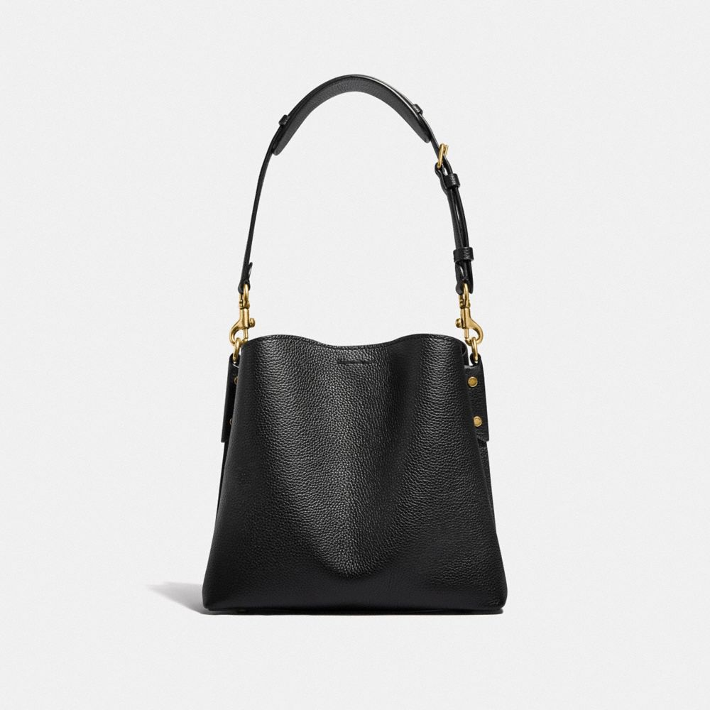 Women Coach Willow Bucket Pebble Leather Shoulder Bags Black | CA_CH42621