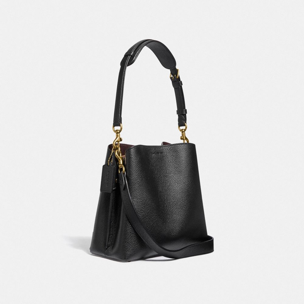 Women Coach Willow Bucket Pebble Leather Shoulder Bags Black | CA_CH42621