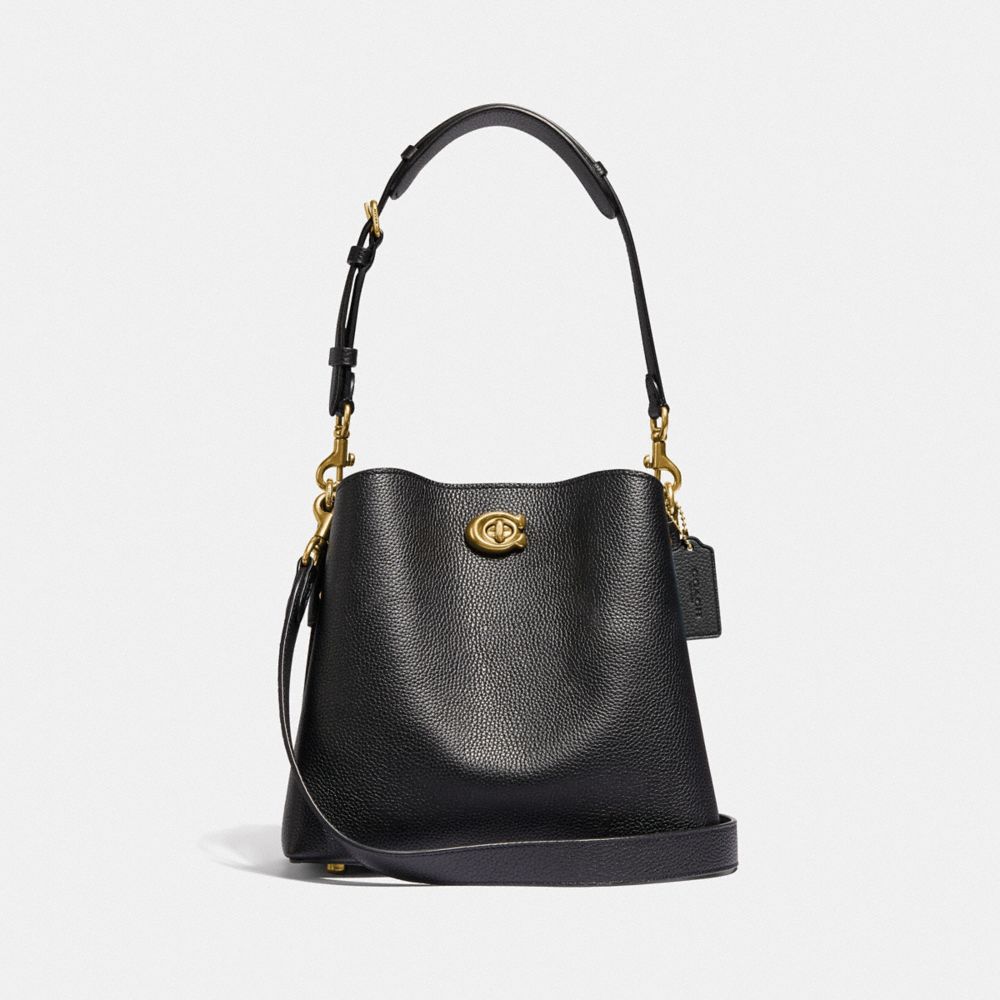 Women Coach Willow Bucket Pebble Leather Shoulder Bags Black | CA_CH42621