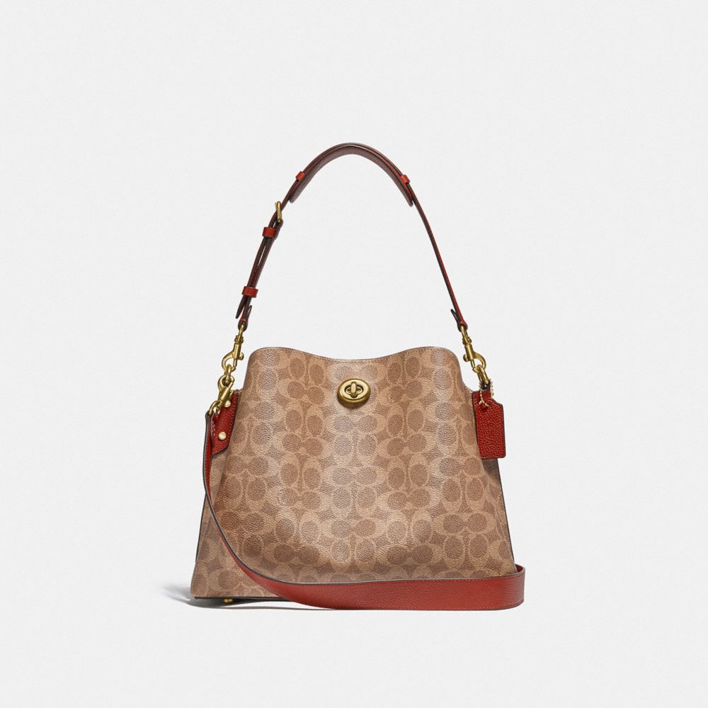 Women Coach Willow In Signature Shoulder Bags Brown / Red | CA_CH85572