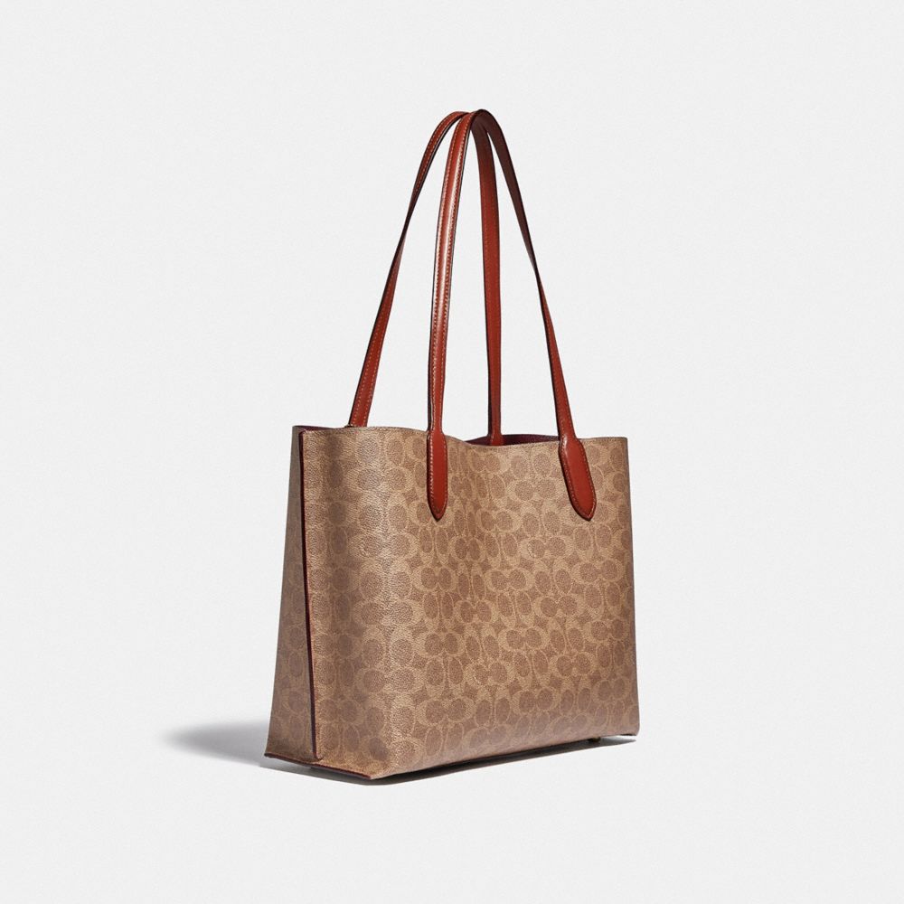 Women Coach Willow In Signature Tote Bag Brown / Red | CA_CH93963