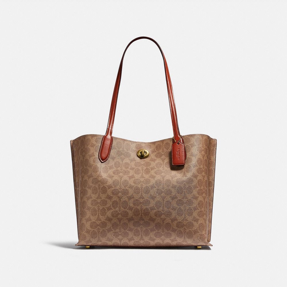 Women Coach Willow In Signature Tote Bag Brown / Red | CA_CH93963