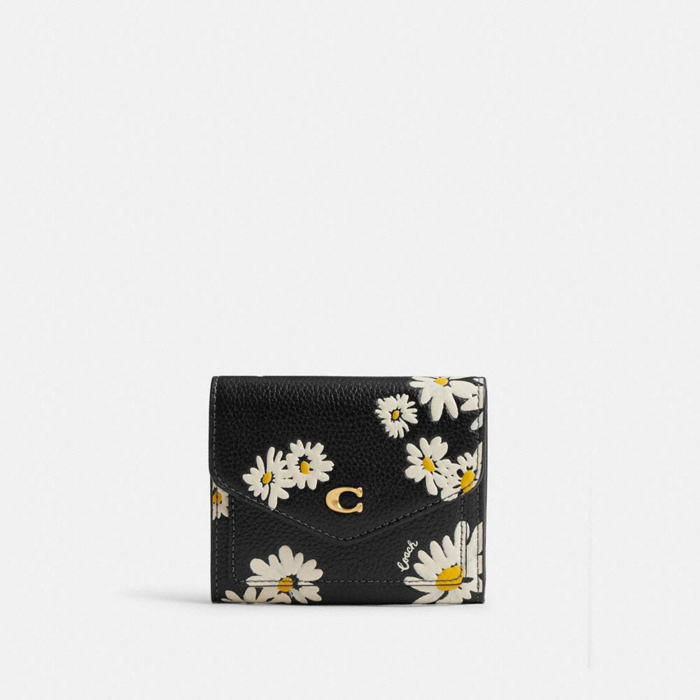 Women Coach Wyn With Floral Print Brass Small Wallets Black Multicolor | CA_CH78666